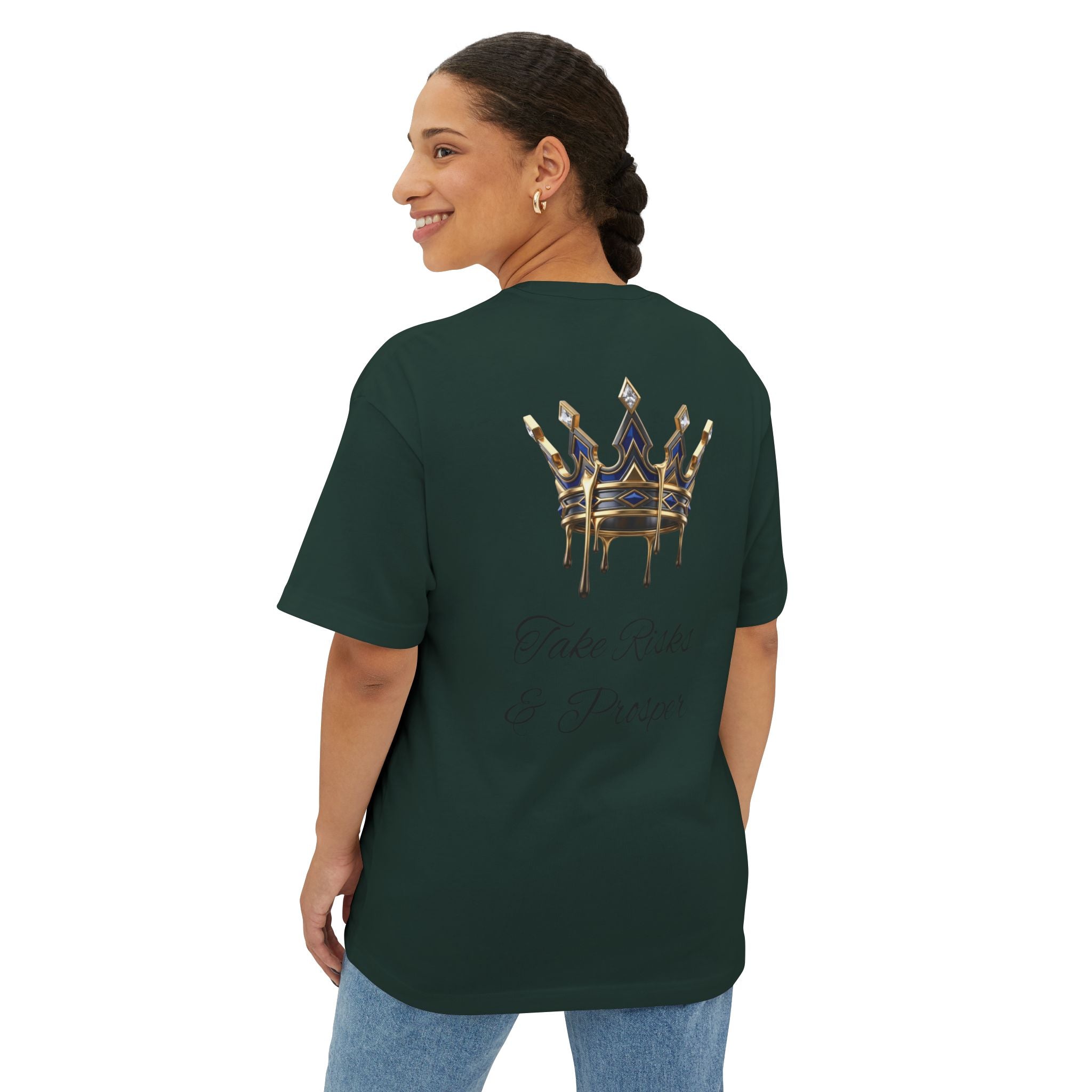 Boxy Tee — 'Take Risks & Prosper' Crown Graphic T‑Shirt