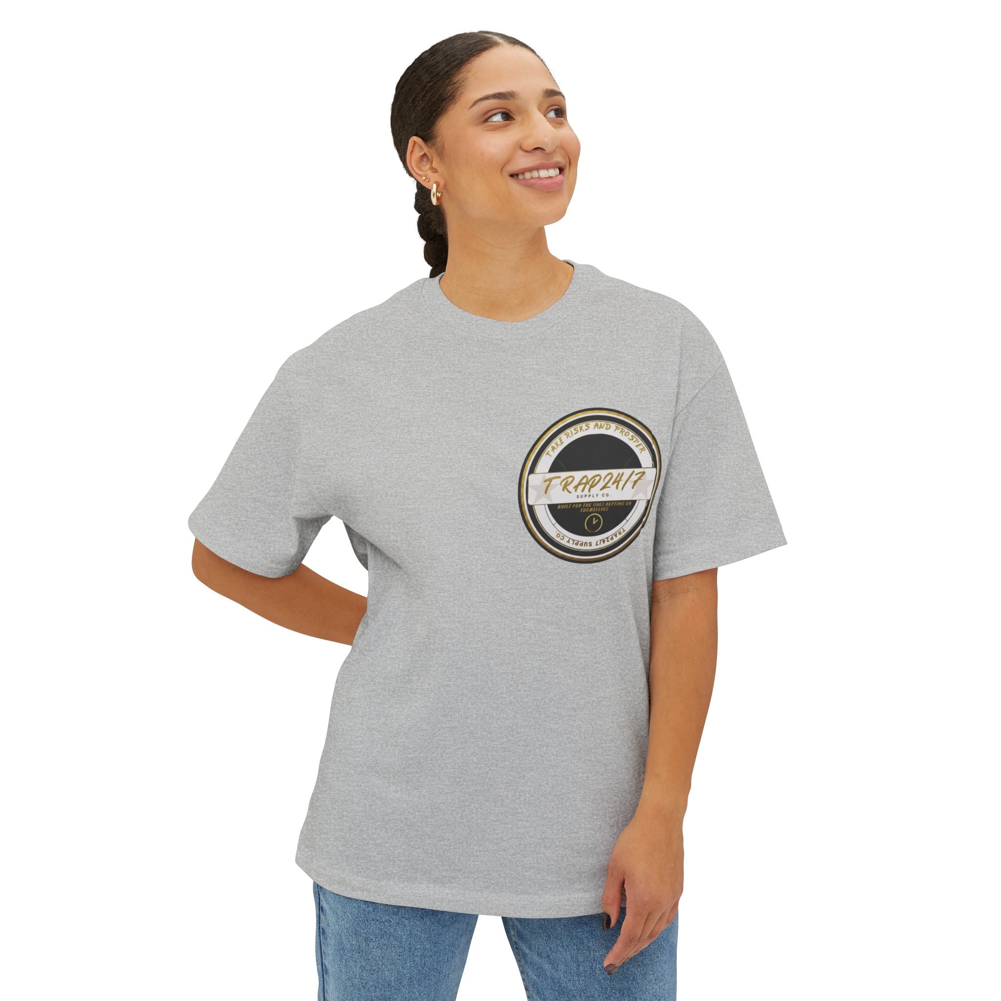 Boxy Tee — 'Take Risks & Prosper' Crown Graphic T‑Shirt
