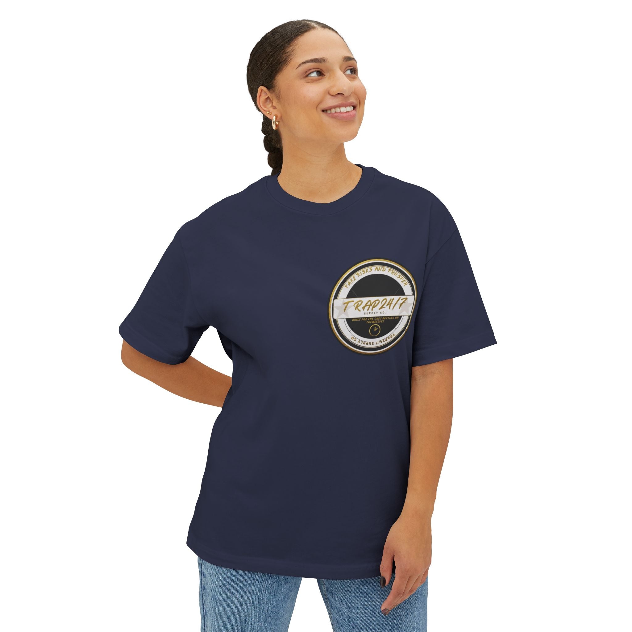 Boxy Tee — 'Take Risks & Prosper' Crown Graphic T‑Shirt