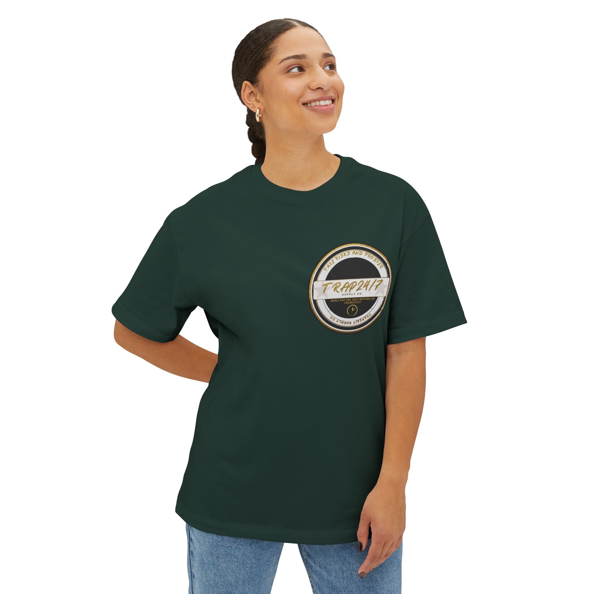 Boxy Tee — 'Take Risks & Prosper' Crown Graphic T‑Shirt