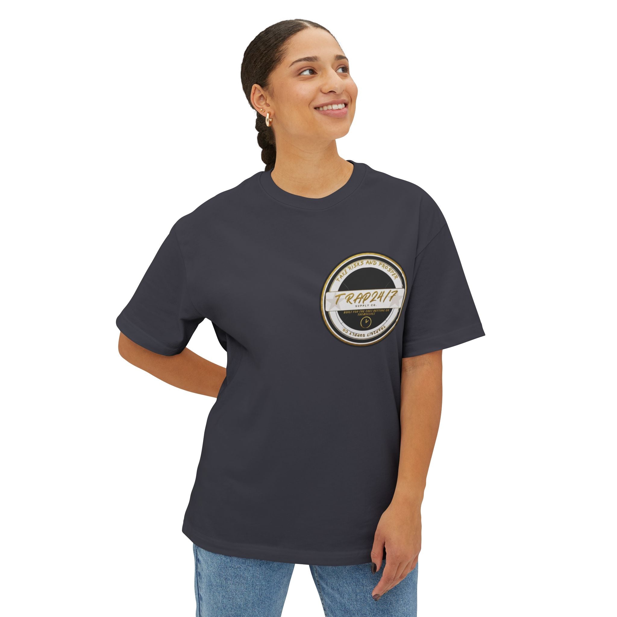 Boxy Tee — 'Take Risks & Prosper' Crown Graphic T‑Shirt