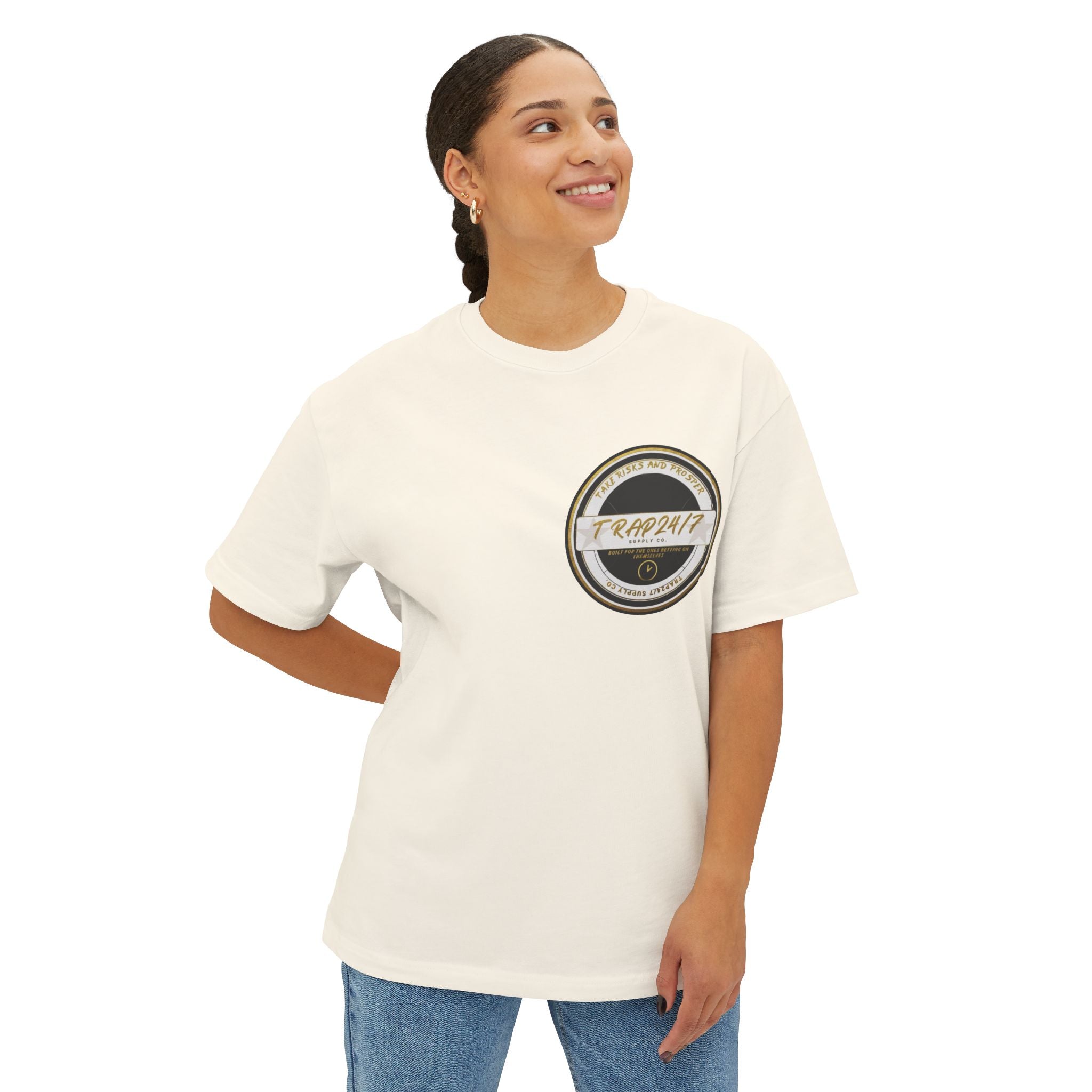 Boxy Tee — 'Take Risks & Prosper' Crown Graphic T‑Shirt