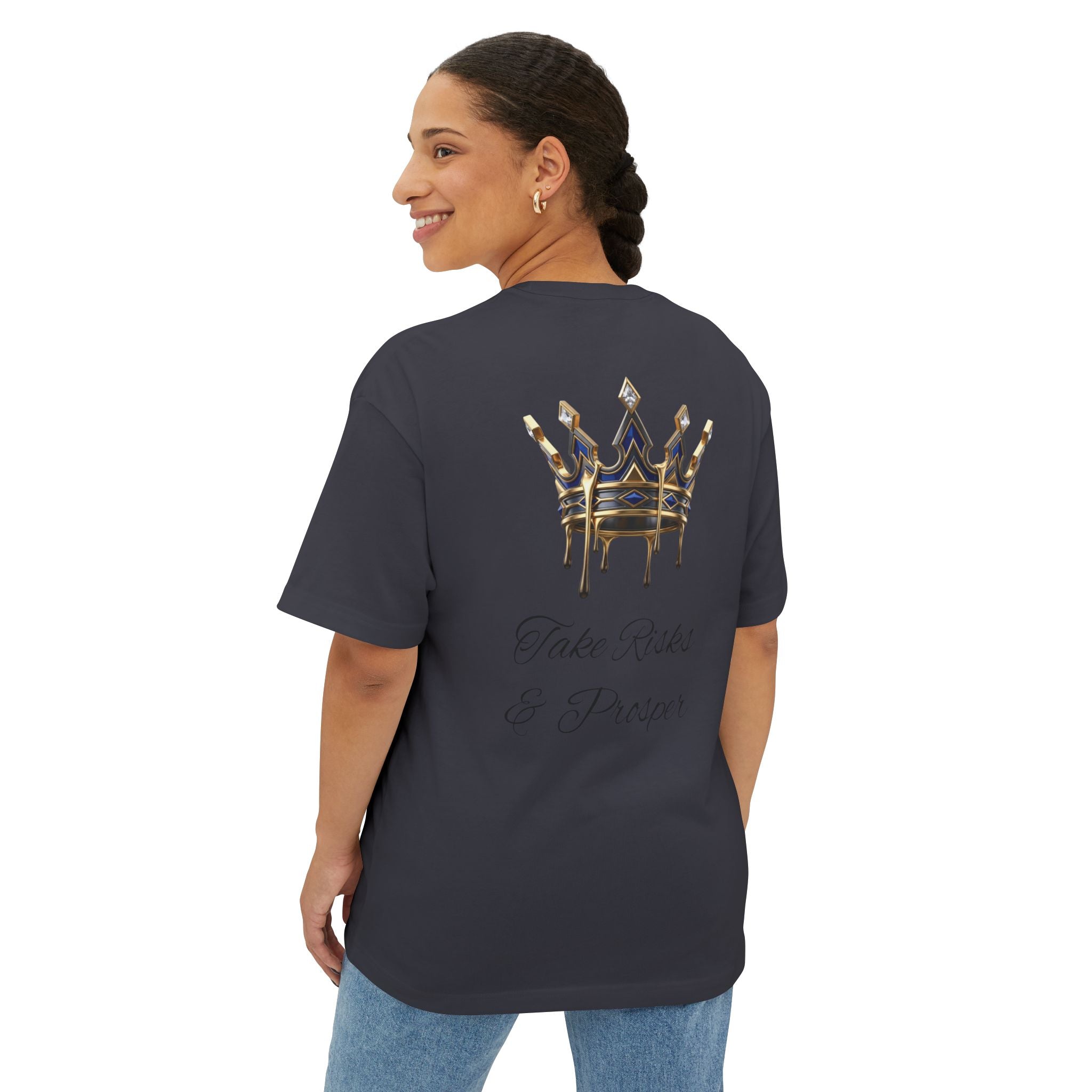 Boxy Tee — 'Take Risks & Prosper' Crown Graphic T‑Shirt