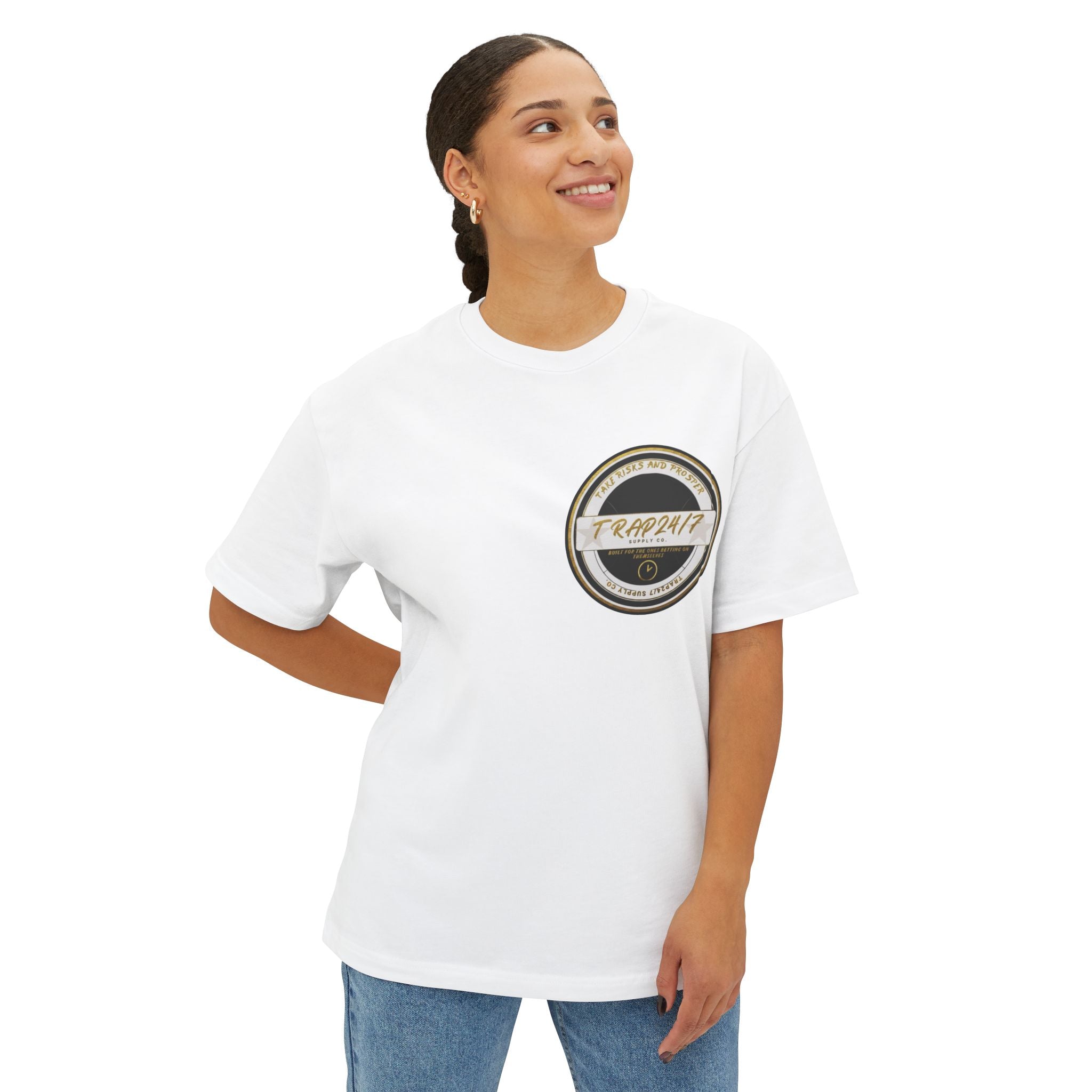 Boxy Tee — 'Take Risks & Prosper' Crown Graphic T‑Shirt